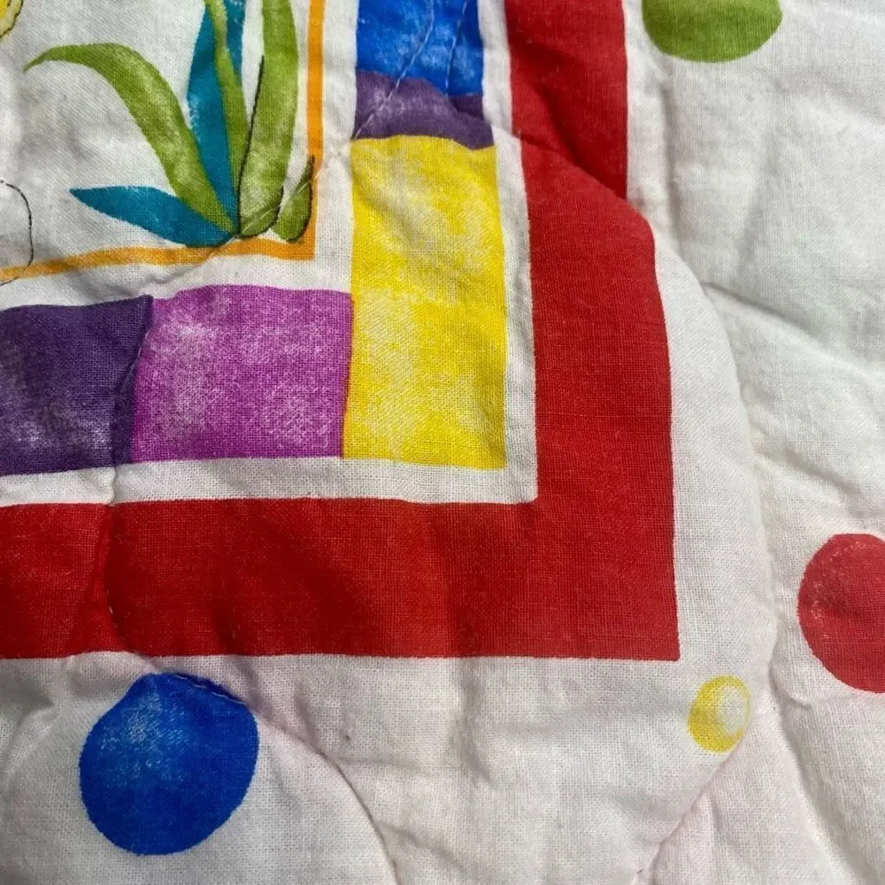 Vintage Artesian Circus‎ Parrots Machine Stiched Baby Quilt SEE DESCRIPTION